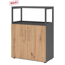 Mobile sottolavabo FlexWall in rovere rustico e grafite con due ante e un telaio superiore di hjh OFFICE PRO