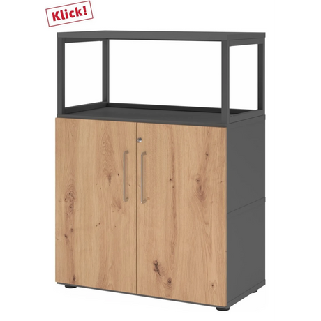 Mobile sottolavabo FlexWall in rovere rustico e grafite con due ante e un telaio superiore di hjh OFFICE PRO