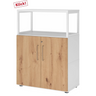 Mobile sottolavabo FlexWall in bianco e rovere nodoso con due ante e un telaio superiore bianco di hjh OFFICE PRO