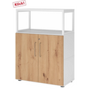Mobile sottolavabo FlexWall in bianco e rovere nodoso con due ante e un telaio superiore bianco di hjh OFFICE PRO