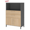 Mobile archivio FlexWall in grafite e rovere con due cassetti, ante e vano aperto di hjh OFFICE PRO
