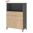 Mobile archivio FlexWall in grafite e rovere con due cassetti, ante e vano aperto di hjh OFFICE PRO