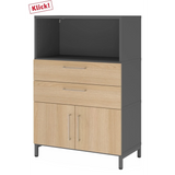 Mobile archivio FlexWall in grafite e rovere con due cassetti, ante e vano aperto di hjh OFFICE PRO