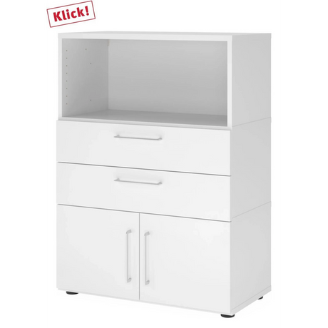 Mobile archiviatura bianco FlexWall con vano aperto, due cassetti e due ante di hjh OFFICE PRO