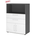 Mobile archivio FlexWall in grafite e bianco con due cassetti, due ante e un vano aperto di hjh OFFICE PRO