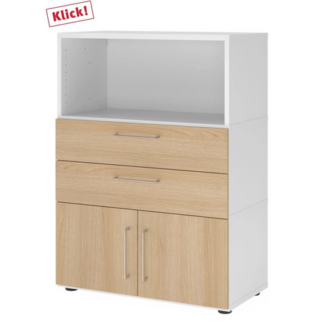 Cassettiera da ufficio FlexWall in bianco e rovere con due cassetti, un vano e un armadietto di hjh OFFICE PRO