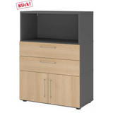 Credenza FlexWall in grafite e rovere con due cassetti, un vano e due ante di hjh OFFICE PRO