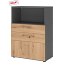 Credenza FlexWall in grafite e rovere di frassino con due cassetti, un vano e un armadietto di hjh OFFICE PRO