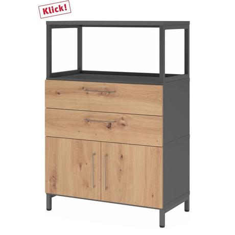 Credenza FlexWall in frassino e grafite con due cassetti, due ante e cornice superiore di hjh OFFICE PRO