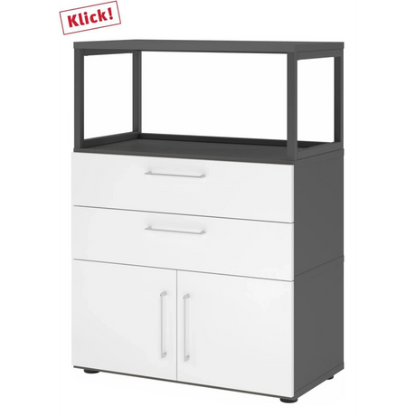Mobile sottolavabo FlexWall in grafite e bianco con due cassetti, ante e telaio superiore di hjh OFFICE PRO