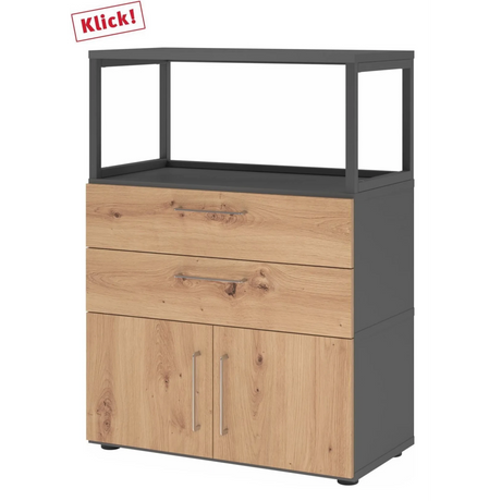 Mobile sottolavabo FlexWall in grafite e rovere frassino con due cassetti, due ante e telaio superiore di hjh OFFICE PRO