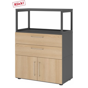 Mobile sottolavabo FlexWall in grafite e rovere con due cassetti, ante e telaio superiore di hjh OFFICE PRO