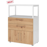 Mobile sottolavabo FlexWall in bianco e rovere acacia con due cassetti, due ante e telaio superiore di hjh OFFICE PRO