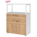 Mobile sottolavabo FlexWall in bianco e rovere acacia con due cassetti, due ante e telaio superiore di hjh OFFICE PRO