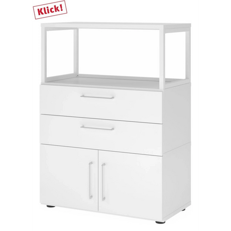 Mobile base bianco FlexWall con due cassetti, due ante e un telaio superiore aperto di hjh OFFICE PRO