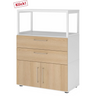 Mobile sottotop FlexWall in bianco e rovere con due cassetti, ante e telaio superiore bianco di hjh OFFICE PRO