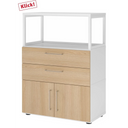 Mobile sottotop FlexWall in bianco e rovere con due cassetti, ante e telaio superiore bianco di hjh OFFICE PRO