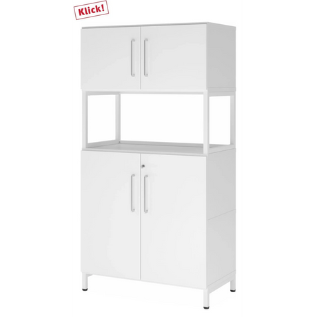 Mobile archivio bianco FlexWall con due ante, vano aperto e base a zoccolo bianca di hjh OFFICE PRO