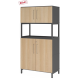 Mobile archivio FlexWall in grafite e rovere con due ante, vano aperto e base a zoccolo di hjh OFFICE PRO
