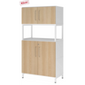 Armadio per documenti FlexWall in bianco e rovere con due ante e base a zoccolo bianca di hjh OFFICE PRO