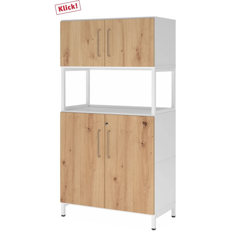 Mobile archivio FlexWall in rovere rustico con telaio bianco, due ante e base a zoccolo di hjh OFFICE PRO