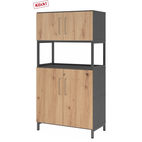 Mobile archivio FlexWall in rovere rustico e grafite con due ante e un vano aperto di hjh OFFICE PRO