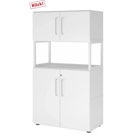 Mobile archivio bianco FlexWall con due ante, ripiano aperto e piedini di hjh OFFICE PRO