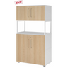 Mobile archivio FlexWall in bianco e rovere con due ante, ripiano aperto e piedini di hjh OFFICE PRO