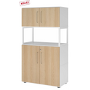 Mobile archivio FlexWall in bianco e rovere con due ante, ripiano aperto e piedini di hjh OFFICE PRO