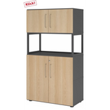 Mobile archivio FlexWall in grafite e rovere con due sezioni a porta e un ripiano centrale aperto di hjh OFFICE PRO