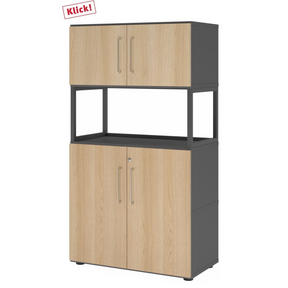 Mobile archivio FlexWall in grafite e rovere con due sezioni a porta e un ripiano centrale aperto di hjh OFFICE PRO