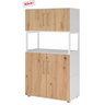 Mobile archivio FlexWall in bianco e rovere acacia con due ante, vano aperto e piedini di hjh OFFICE PRO