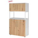 Mobile archivio FlexWall in bianco e rovere acacia con due ante, vano aperto e piedini di hjh OFFICE PRO