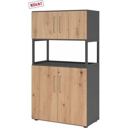 Mobile archivio FlexWall in rovere rustico e grafite con due ante e vano aperto di hjh OFFICE PRO