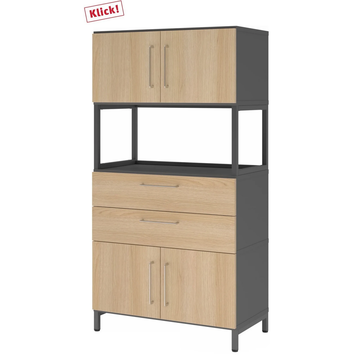 Armadio FlexWall in rovere e grafite con ante, cassetti e ripiano aperto di hjh OFFICE PRO