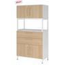 Mobile FlexWall in bianco-rovere con due ante, due cassetti e un vano aperto di hjh OFFICE PRO