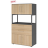 Mobile archivio FlexWall in grafite e rovere con due ante, due cassetti e un ripiano aperto di hjh OFFICE PRO