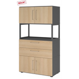 Mobile archivio FlexWall in grafite e rovere con due ante, due cassetti e un ripiano aperto di hjh OFFICE PRO