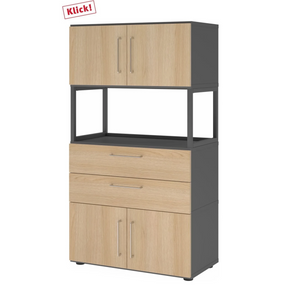 Mobile archivio FlexWall in grafite e rovere con due ante, due cassetti e un ripiano aperto di hjh OFFICE PRO