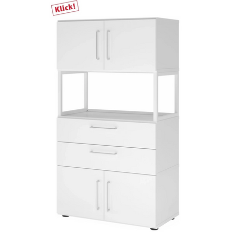 Mobile archiviatura bianco FlexWall con due ante, due cassetti e un ripiano aperto di hjh OFFICE PRO