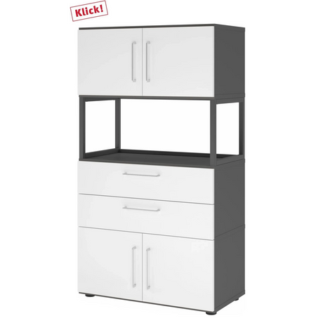 Mobile archivio FlexWall in grafite e bianco con ante, cassetti e vano aperto di hjh OFFICE PRO