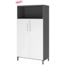 Armadio per documenti FlexWall in grafite e bianco con due ante, vano aperto e base a zoccolo di hjh OFFICE PRO