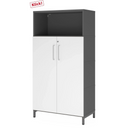 Armadio per documenti FlexWall in grafite e bianco con due ante, vano aperto e base a zoccolo di hjh OFFICE PRO
