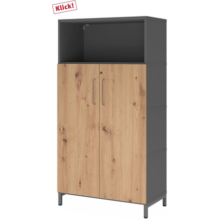 Mobile archivio FlexWall in grafite e rovere frassino con due ante e un vano aperto di hjh OFFICE PRO