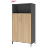 Armadio per documenti FlexWall in grafite e rovere con due ante, vano aperto e zoccolo di hjh OFFICE PRO