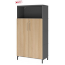 Armadio per documenti FlexWall in grafite e rovere con due ante, vano aperto e zoccolo di hjh OFFICE PRO