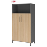 Armadio per documenti FlexWall in grafite e rovere con due ante, vano aperto e zoccolo di hjh OFFICE PRO