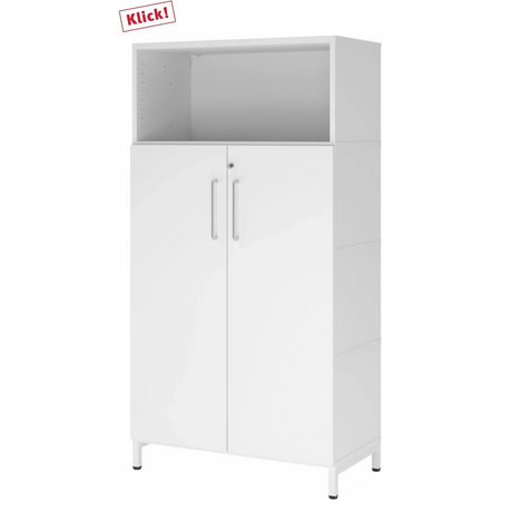 Mobile archiviatura bianco FlexWall con due ante, vano aperto e zoccolo di hjh OFFICE PRO