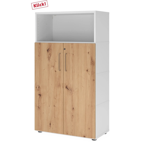 Mobile archivio FlexWall in bianco e rovere frassino con due ante e un vano aperto di hjh OFFICE PRO