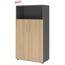 Mobile archivio FlexWall in grafite e rovere con due ante, vano aperto e piedini di hjh OFFICE PRO